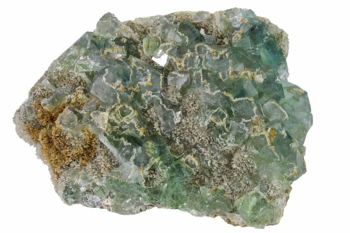 Cubic, Blue-Green Fluorite Crystals on Quartz - China #163240